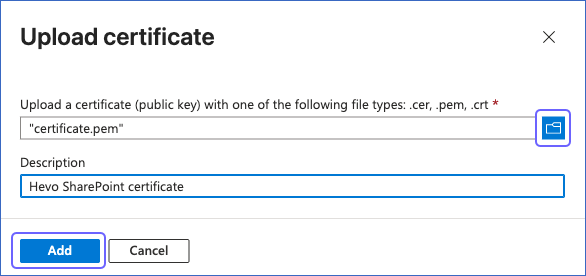 Upload certificate