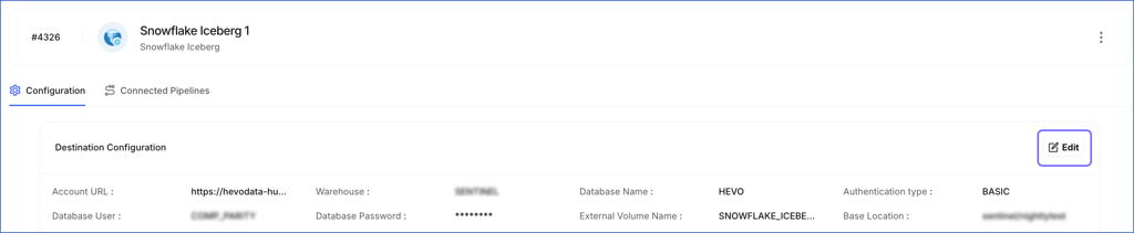 Click Edit in the Destination Configuration section