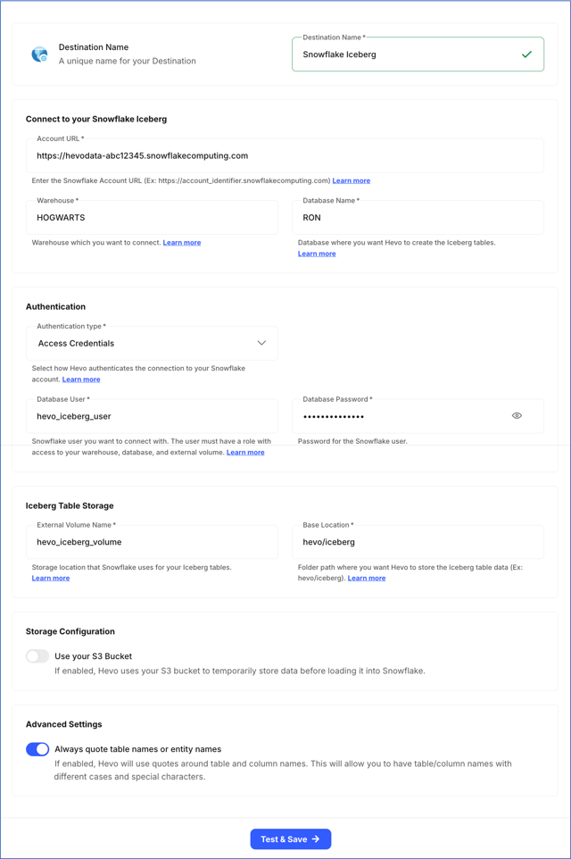 Configure Snowflake Iceberg as a Destination