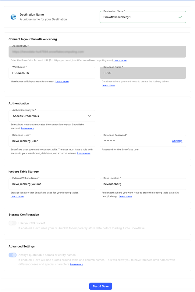 Edit Destination page