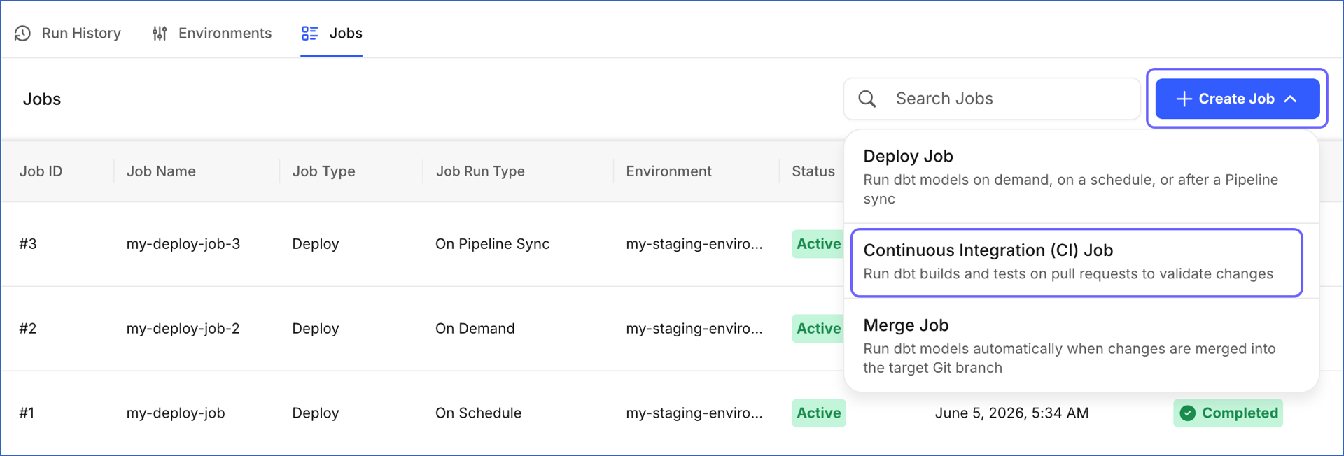 Create CI Job Option