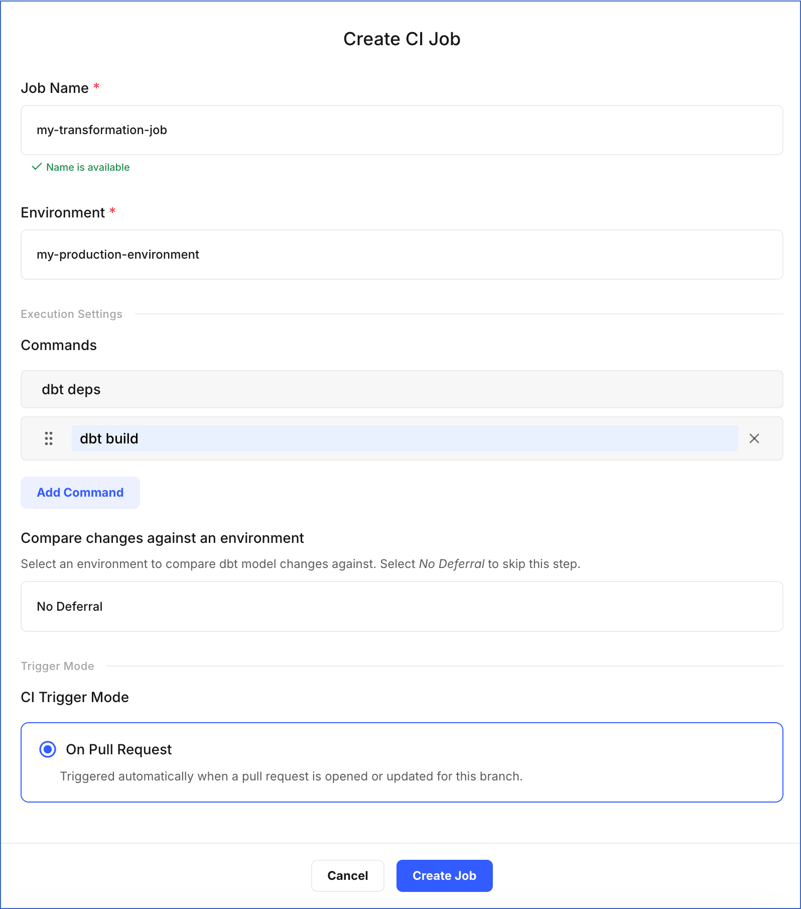 Create CI Job Page