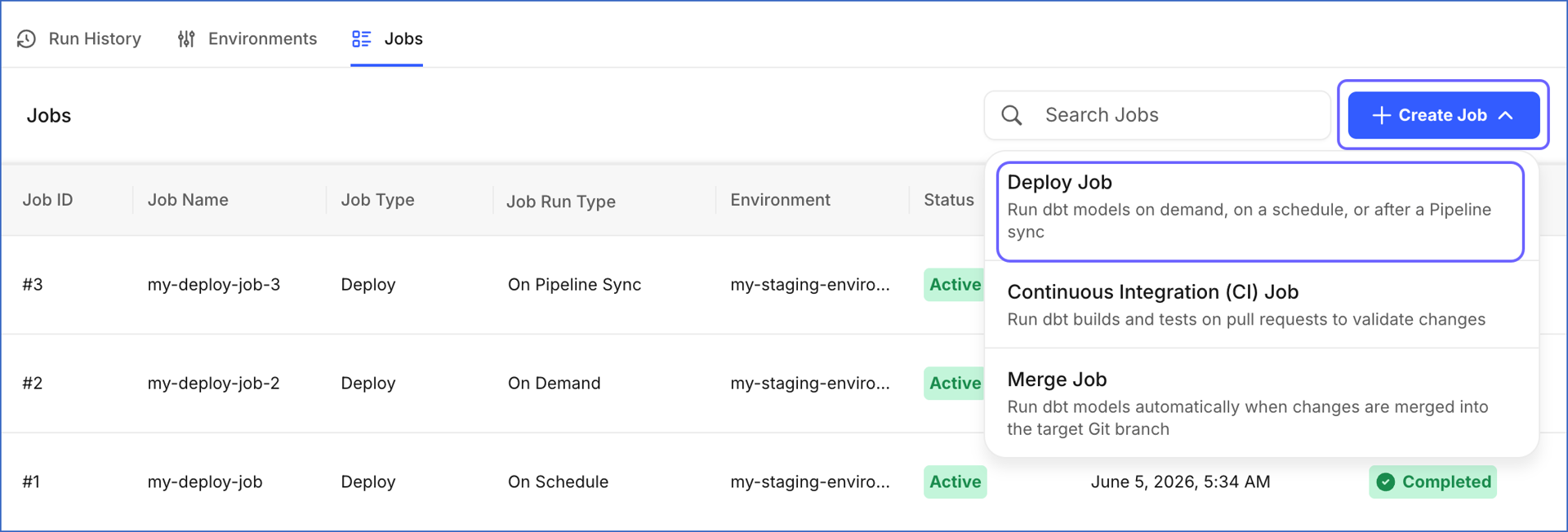 Create Deploy Job Option