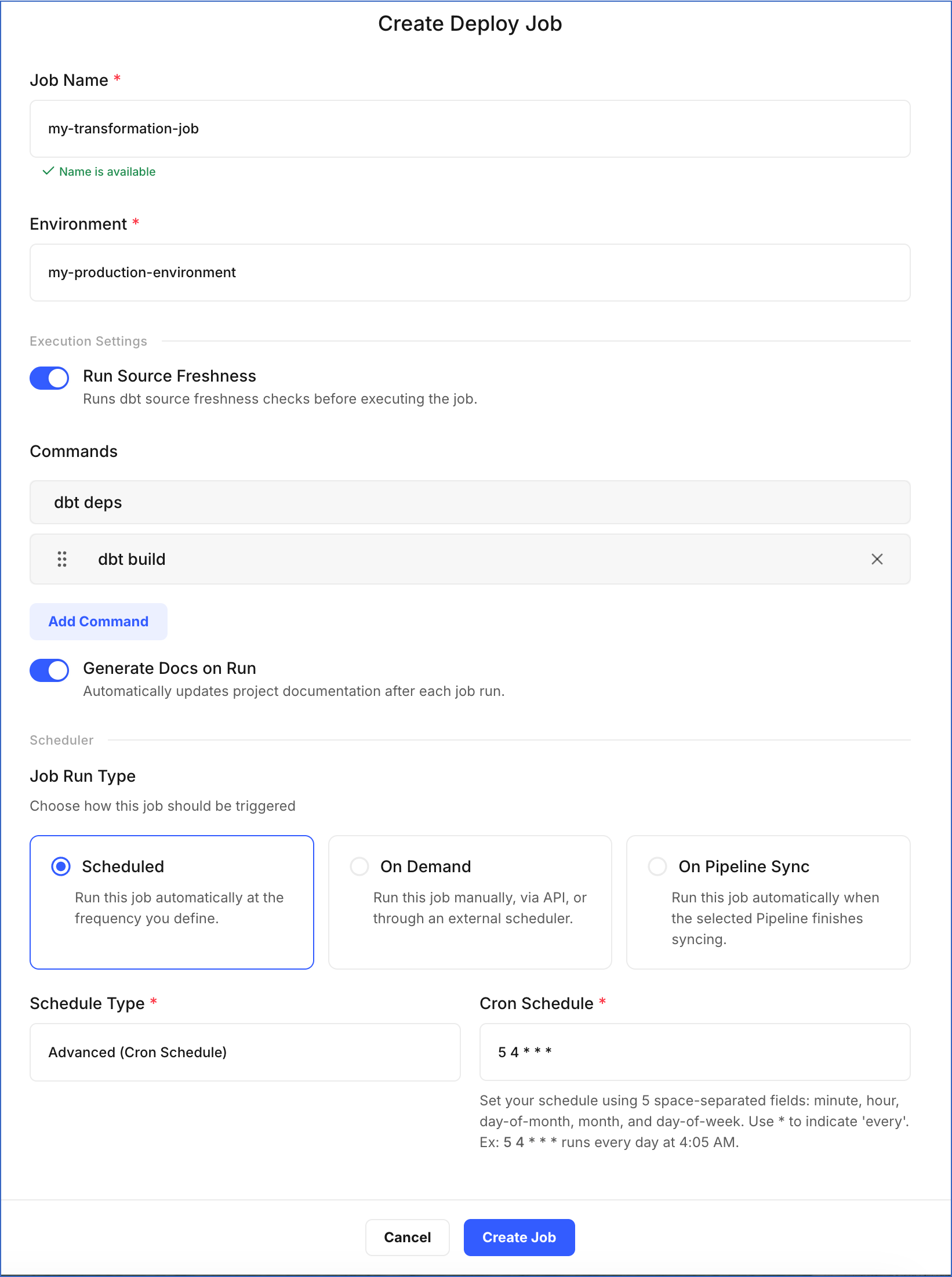 Create Deploy Job Page
