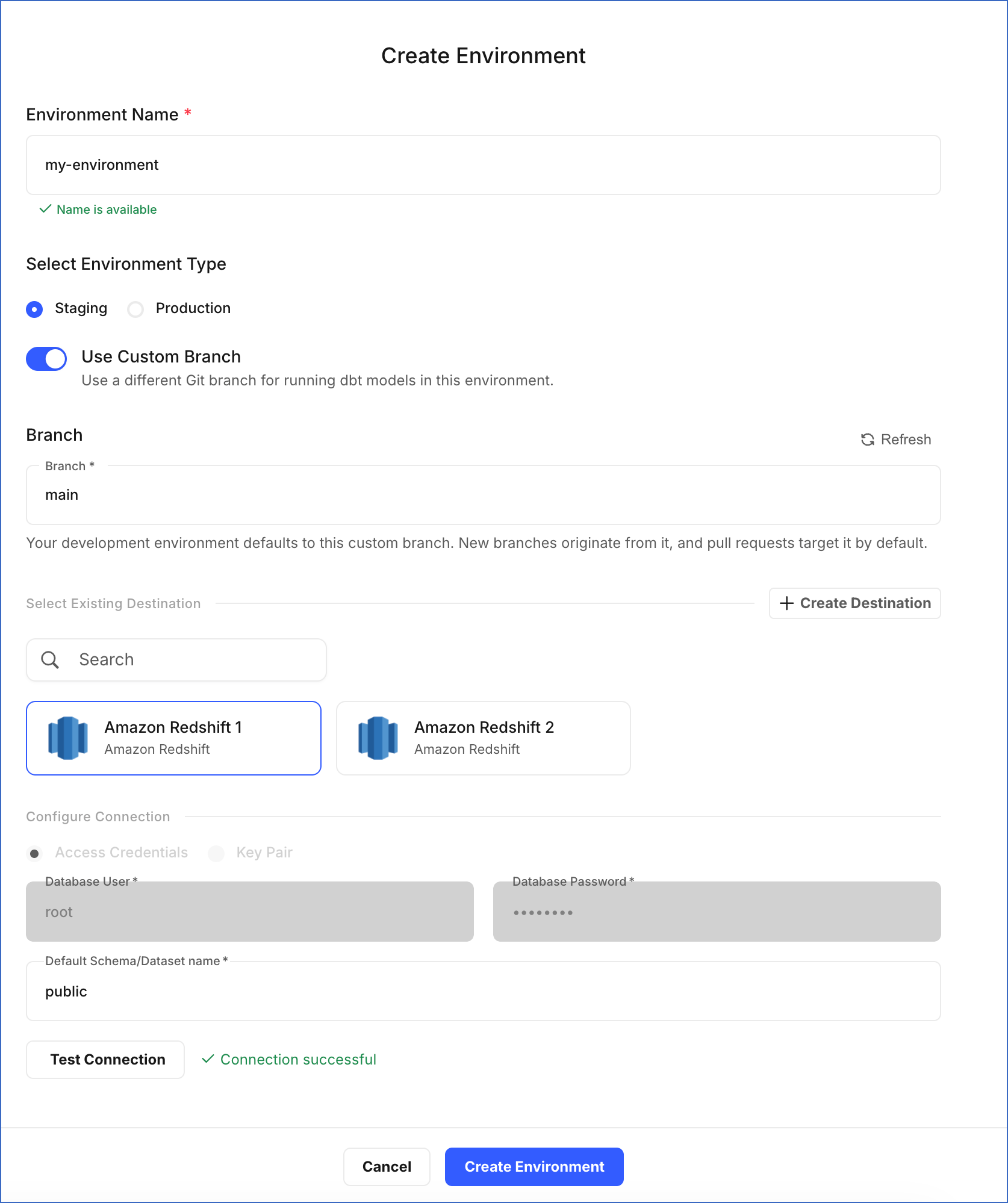 Create Environment Page