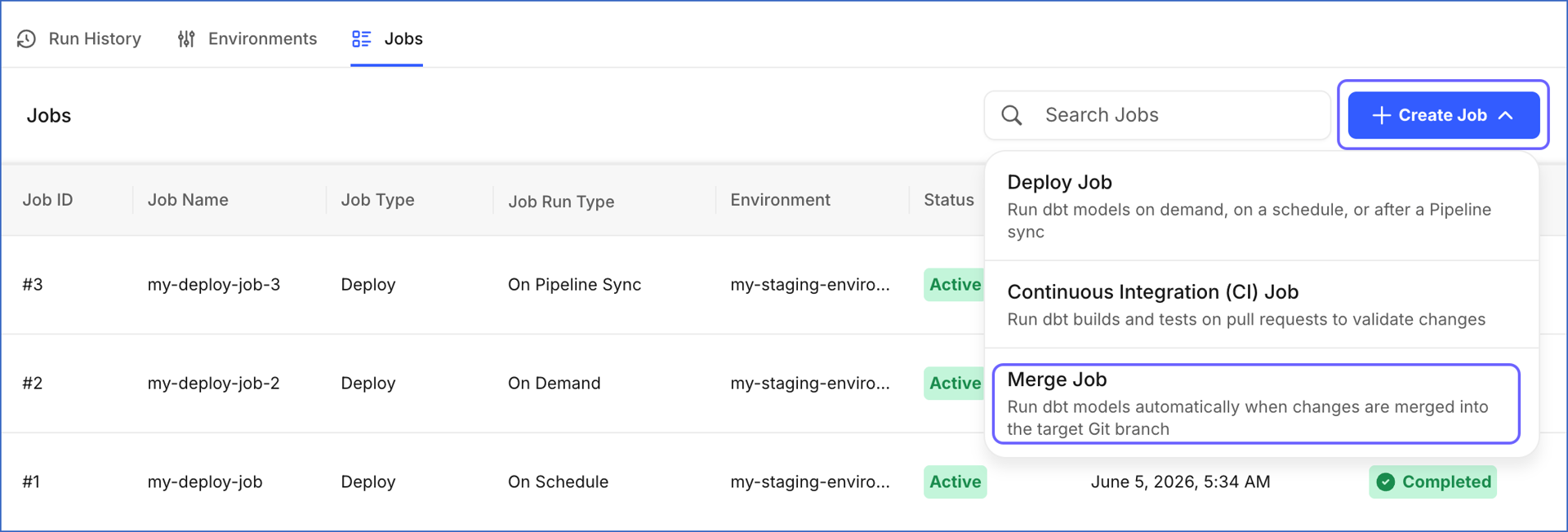 Create Merge Job Option