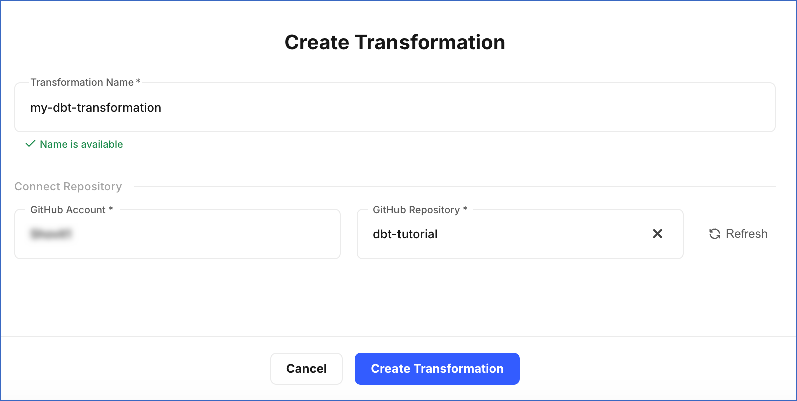 Create Transformation Page