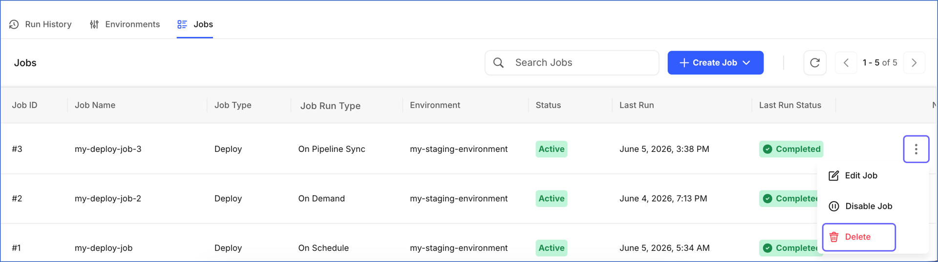 Delete Job Action