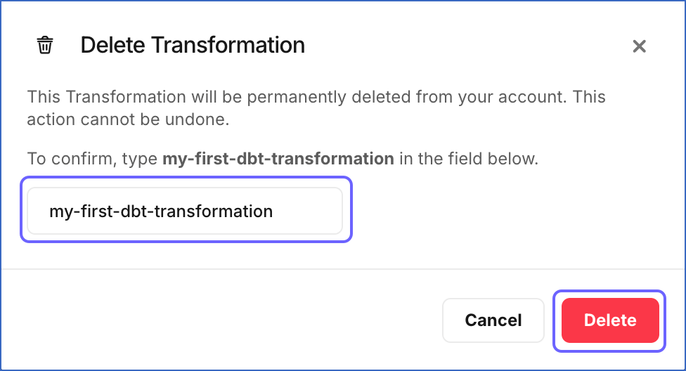 Delete Transformation Dialog