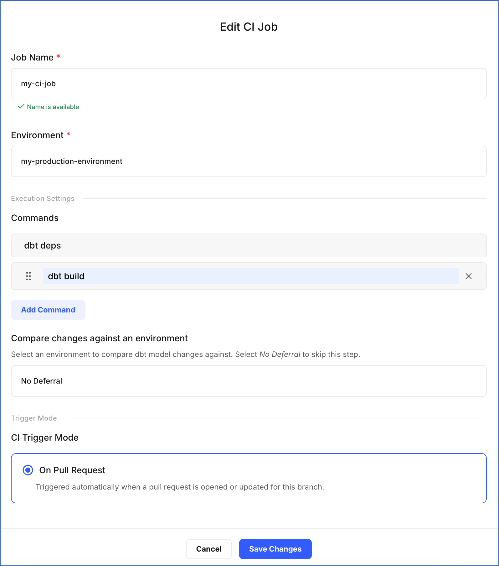 Edit CI Job Page
