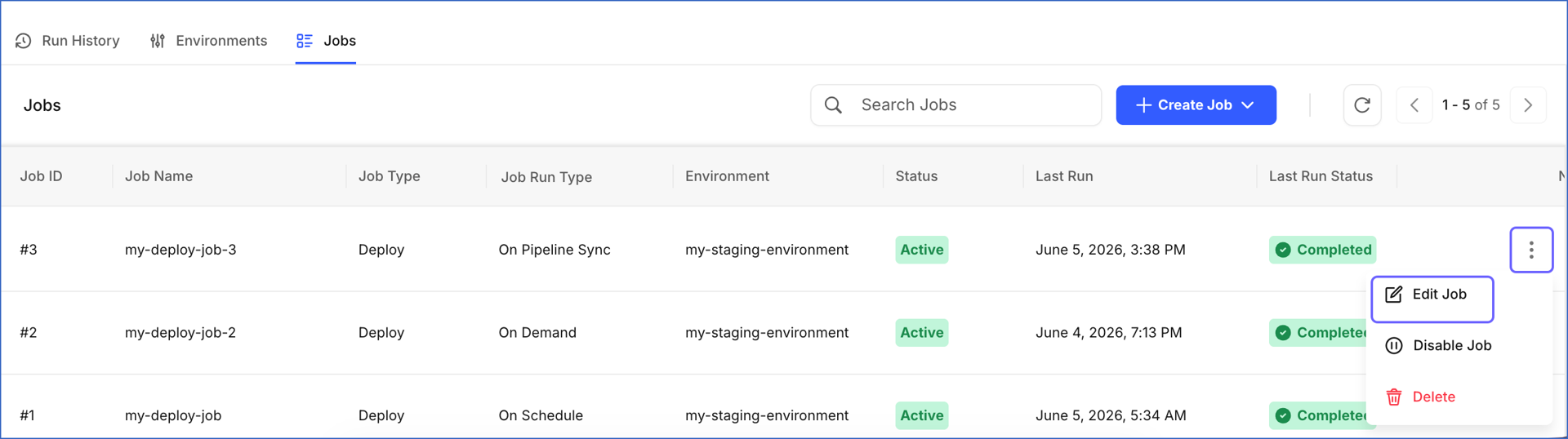 Edit Deploy Job Action