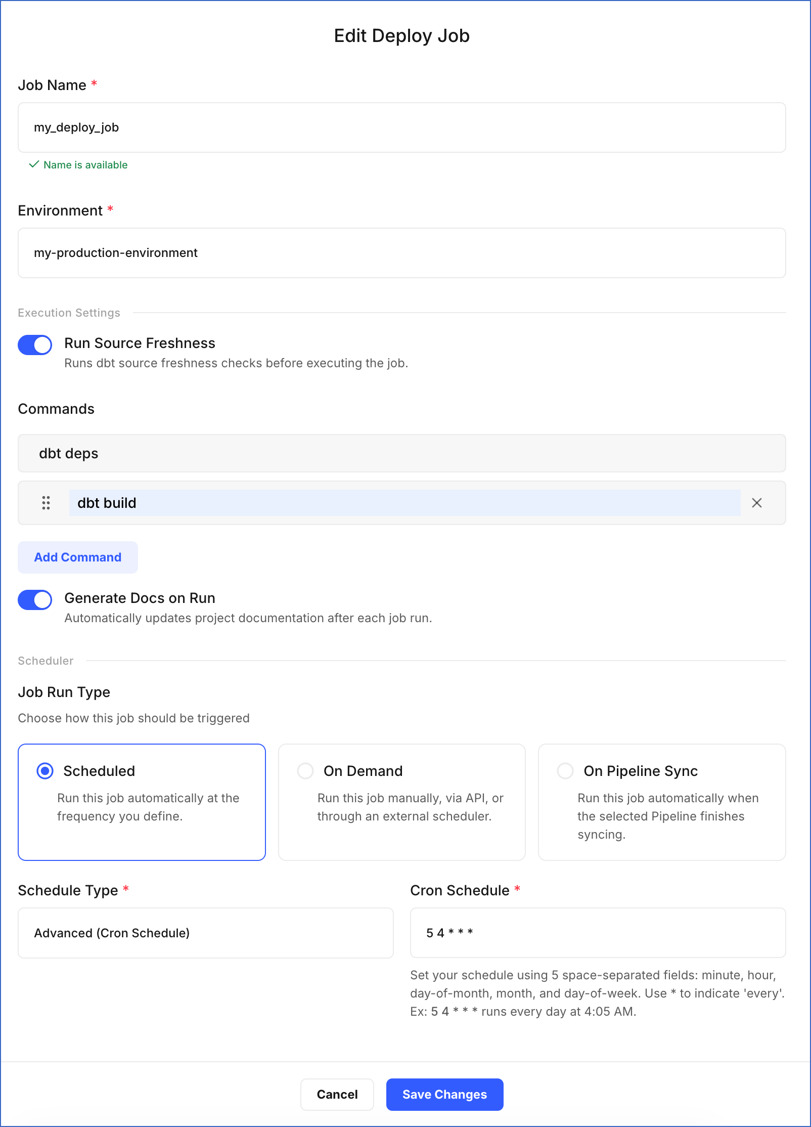 Edit Deploy Job Page