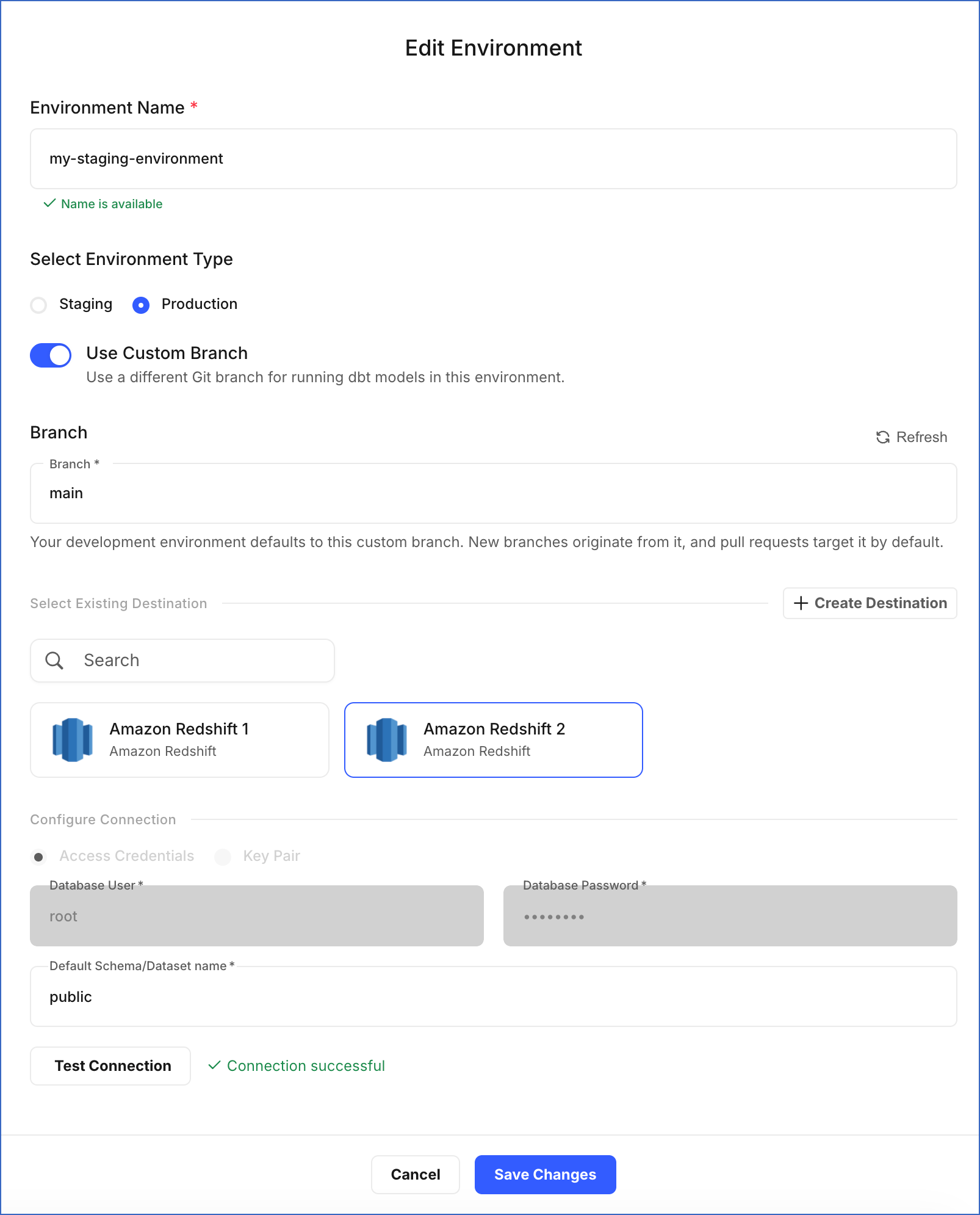 Edit Environment Page