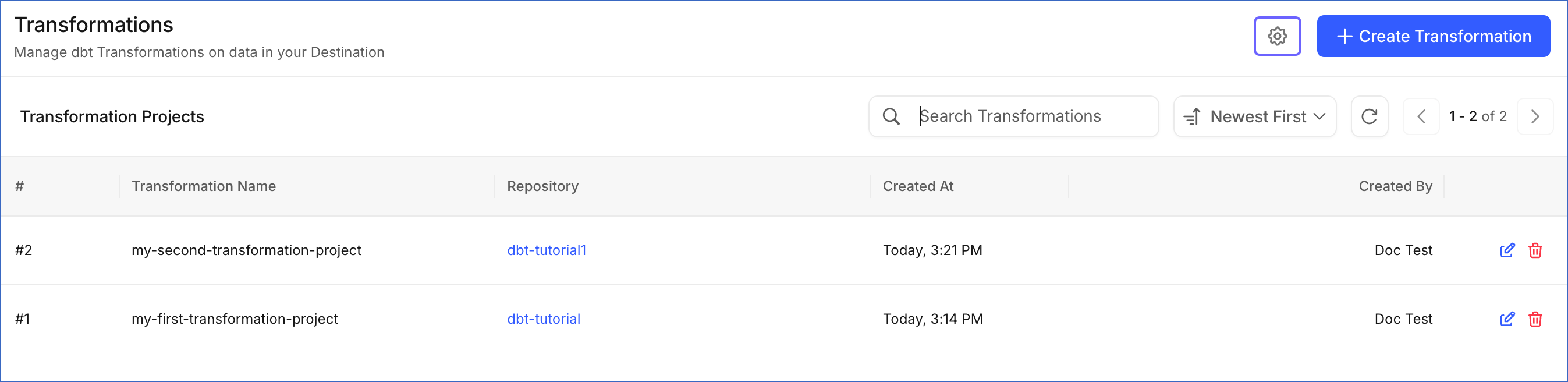 Open Transformation Settings