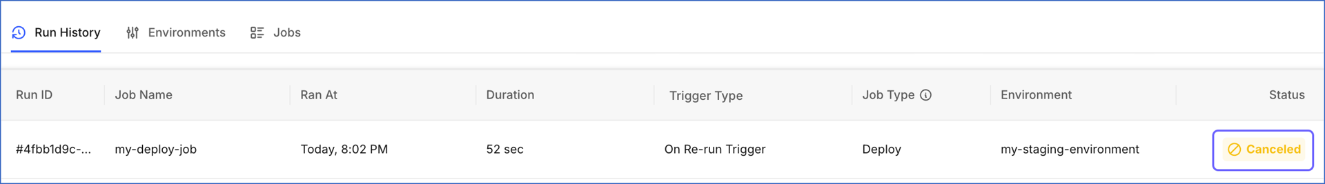 Run Canceled Status