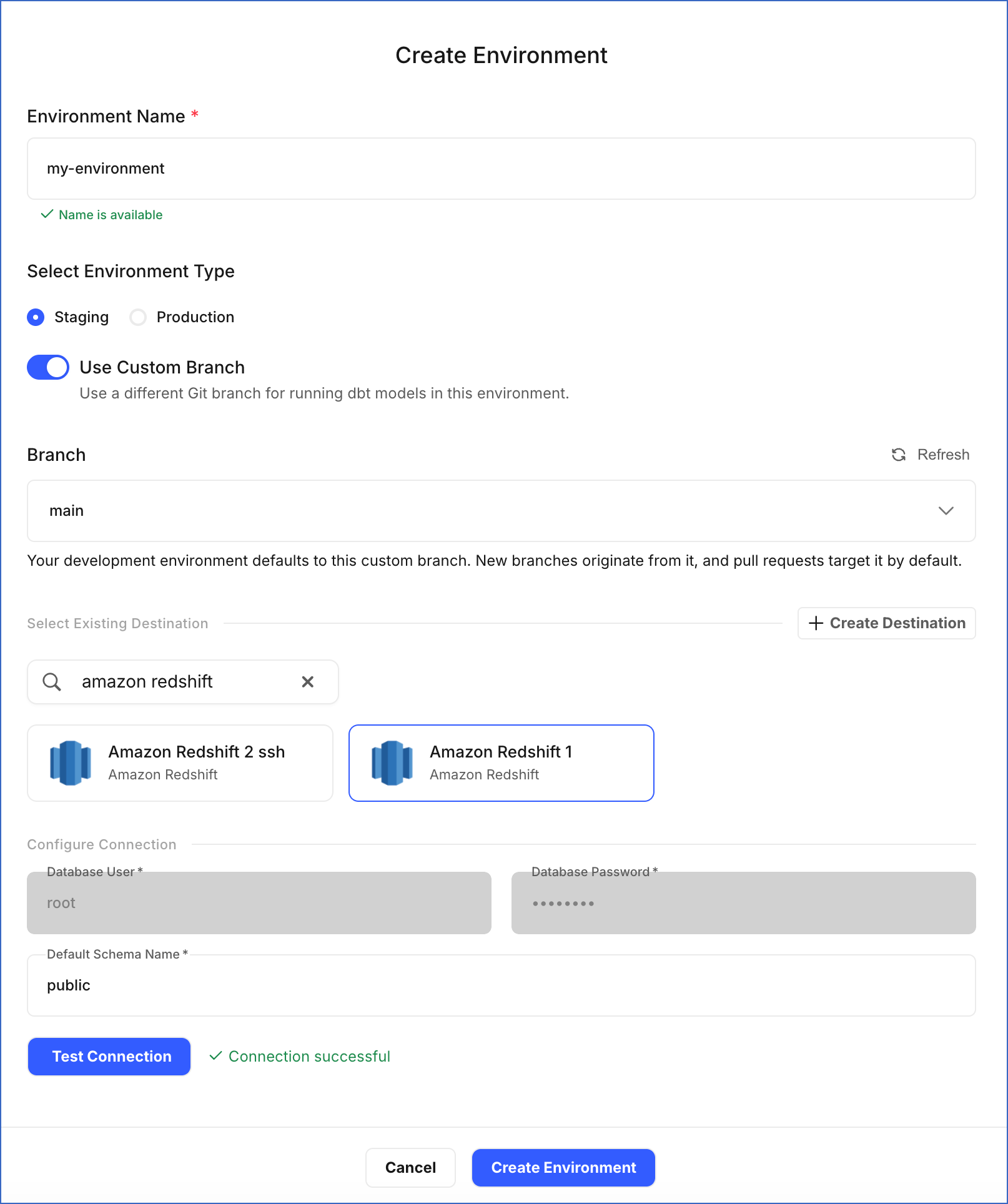 Create Environment Page