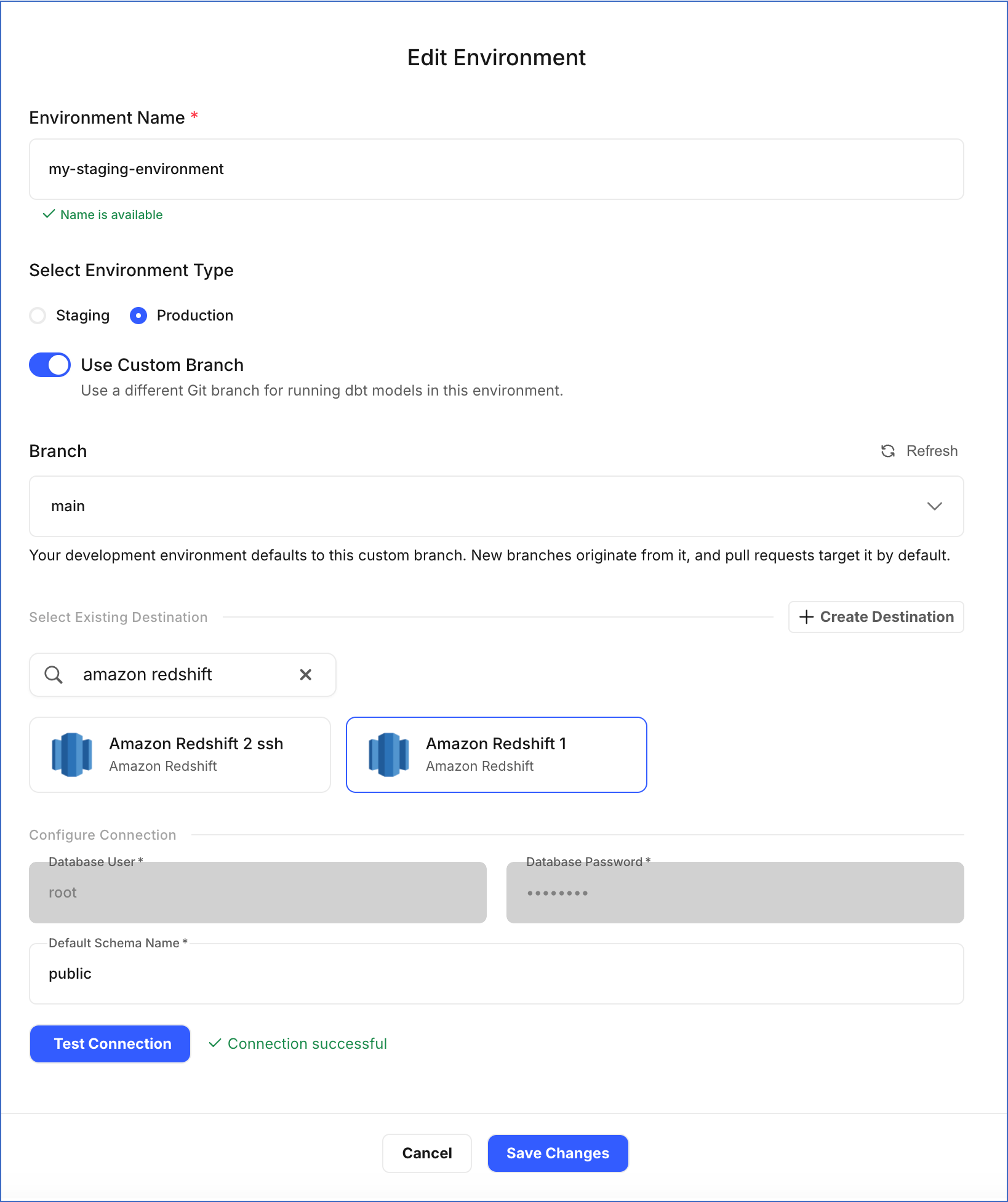 Edit Environment Page