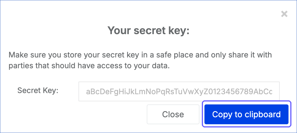 Copy the secret key