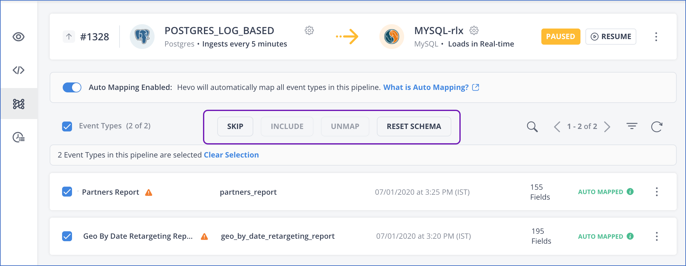 Bulk actions in Schema Mapper