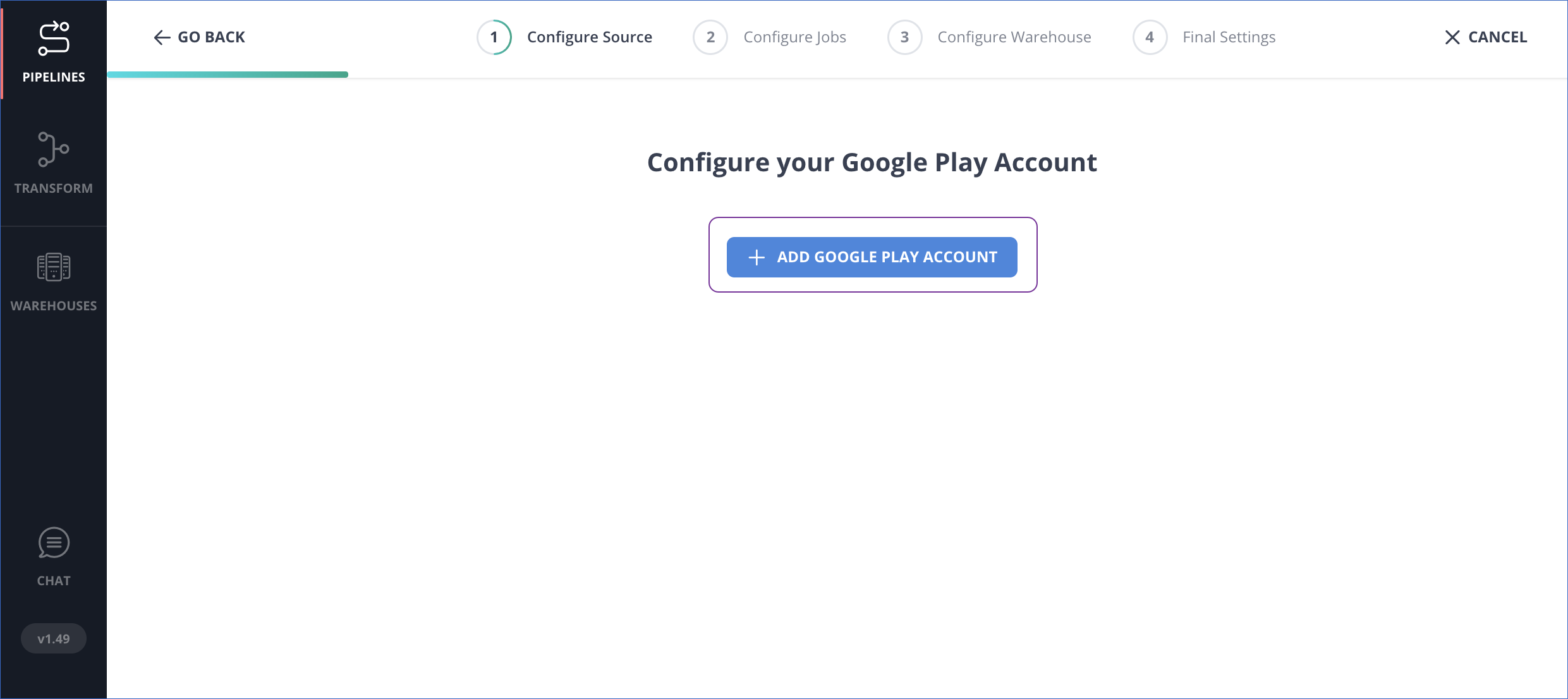 Google Play Console to Snowflake: Configure google play account