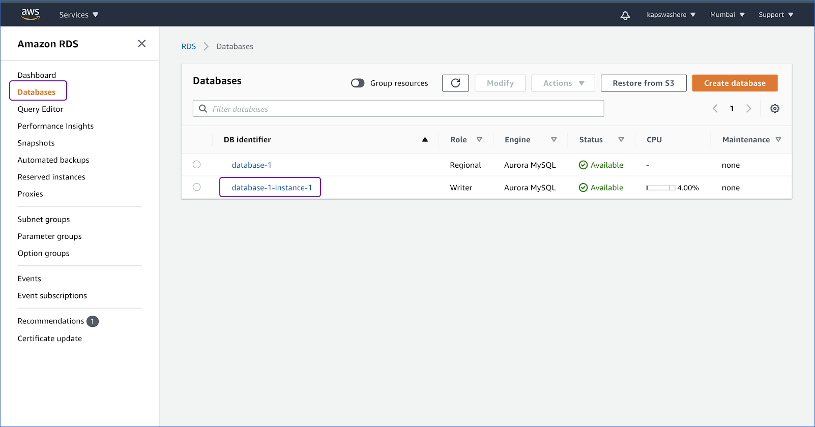 aws aurora mysql version