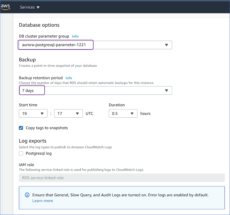 Database settings