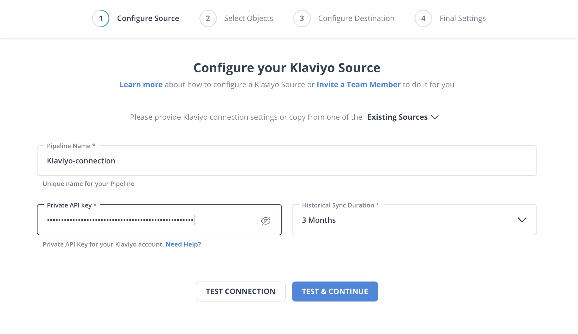 Klaviyo to BigQuery: Source settings