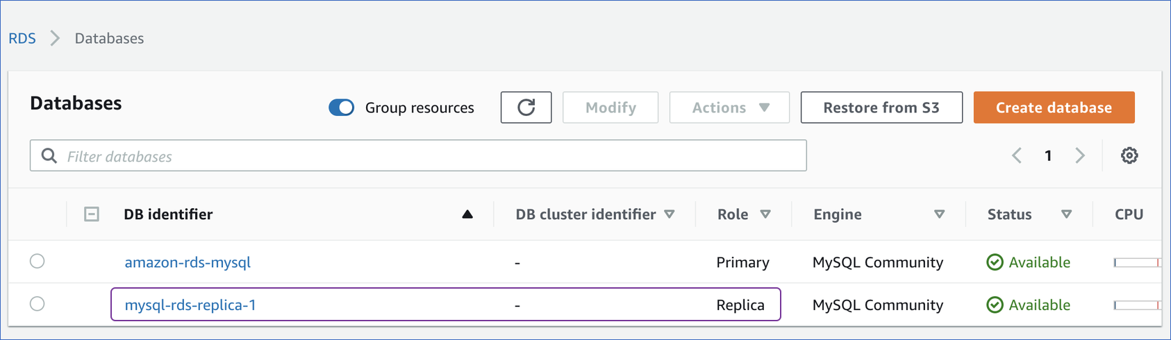 Select DB Instance