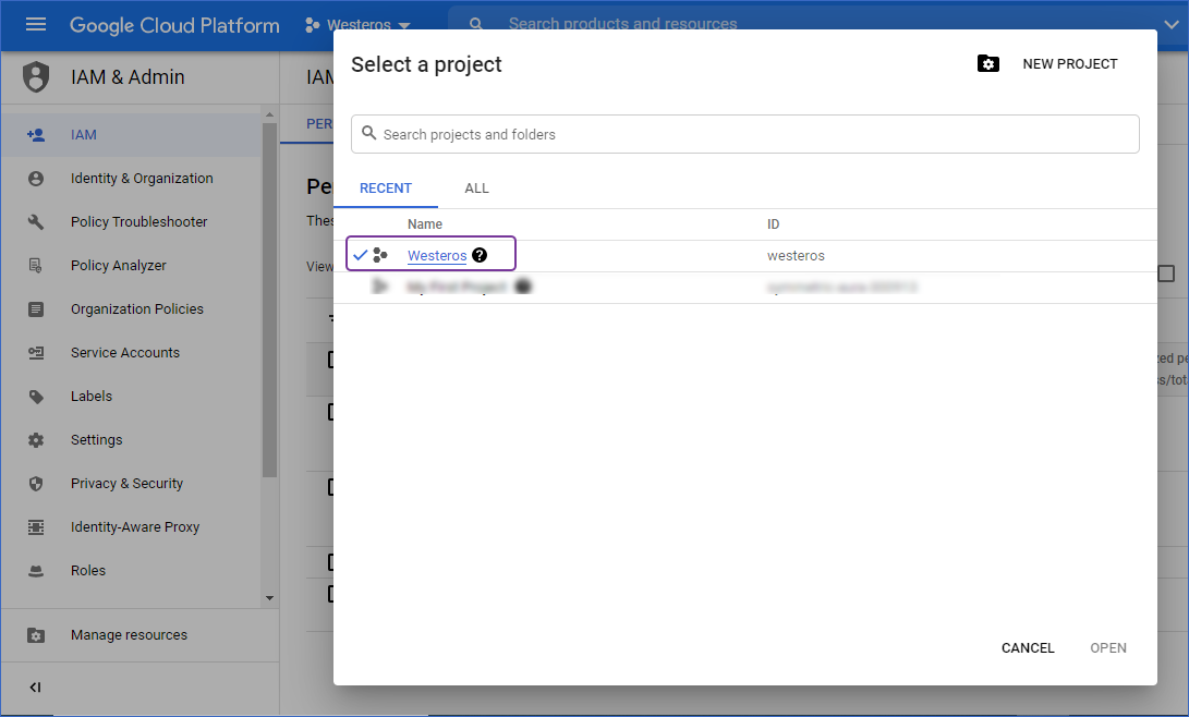 Select the project