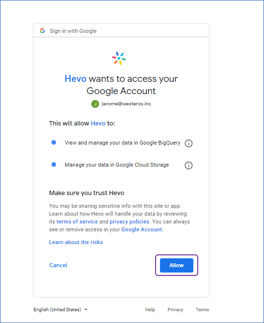 Login using Google Account