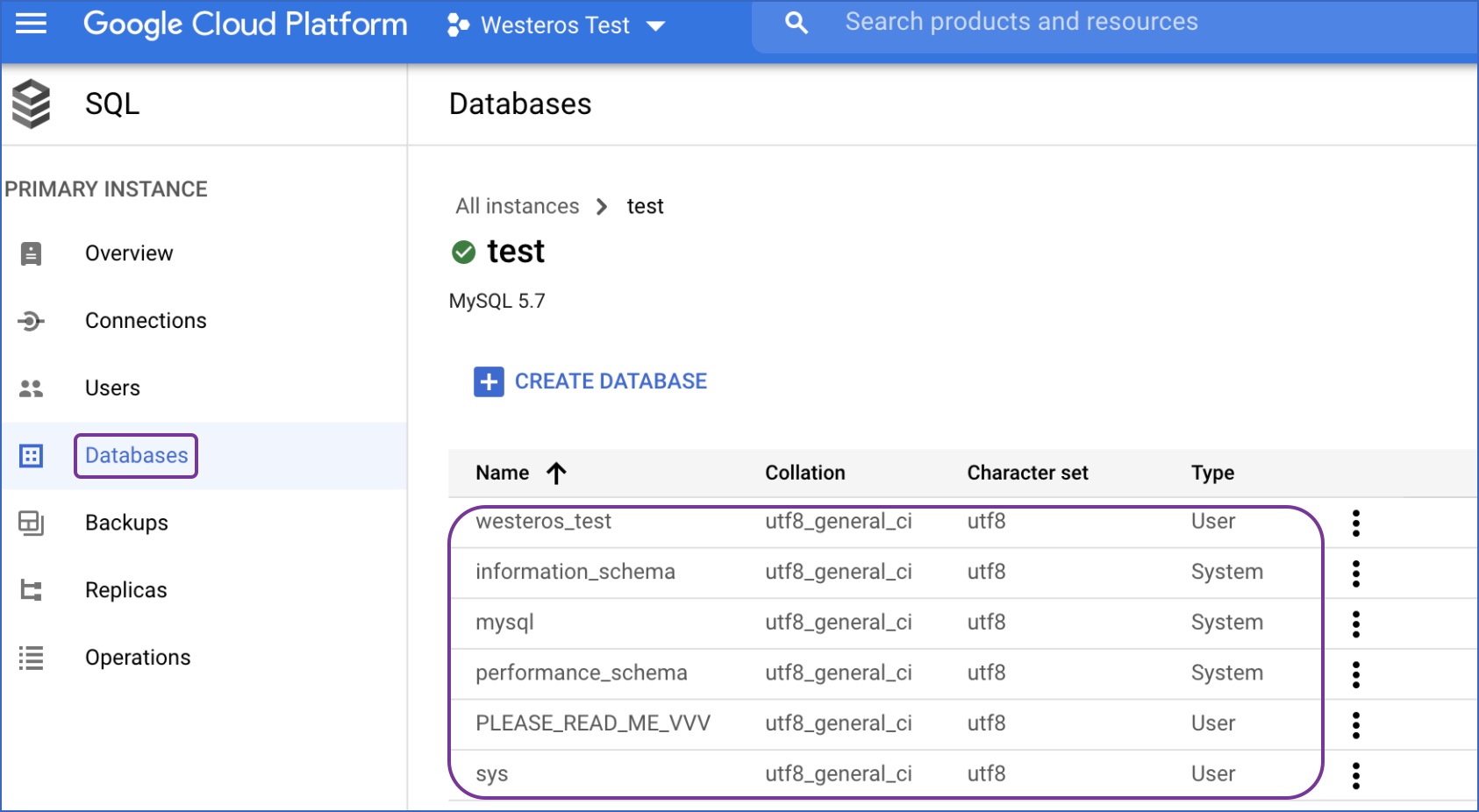 Click databases tab