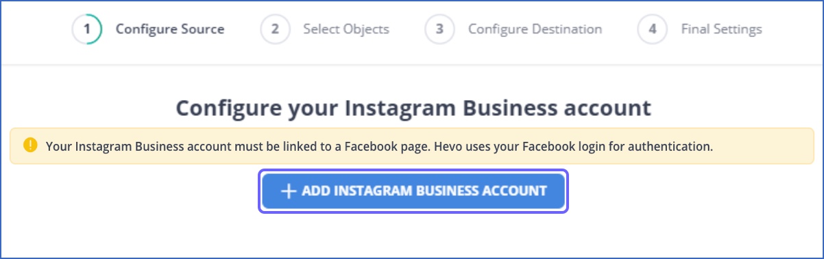 Instagram Business to Snowflake: Add new account