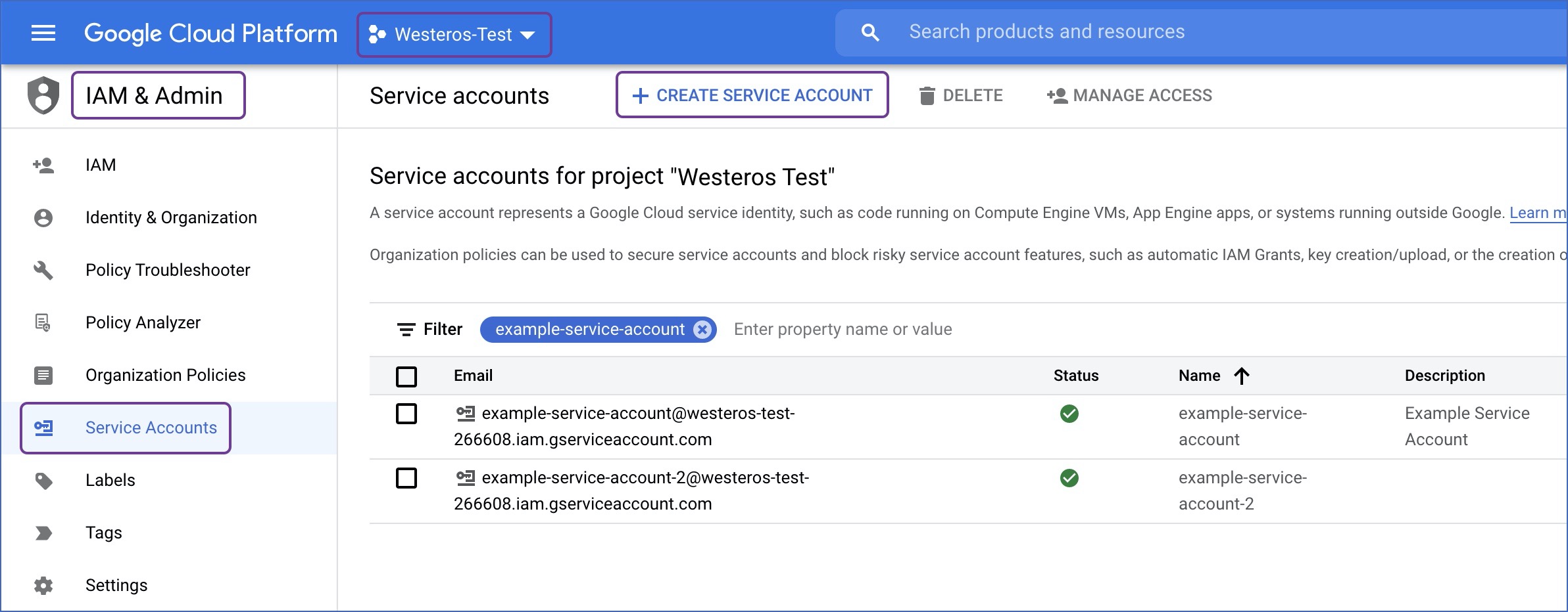Click Service Accounts