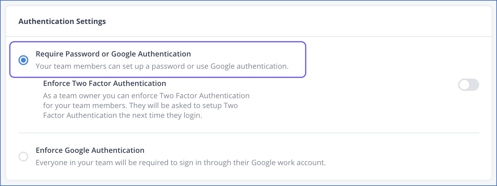 Require password or Google Authentication