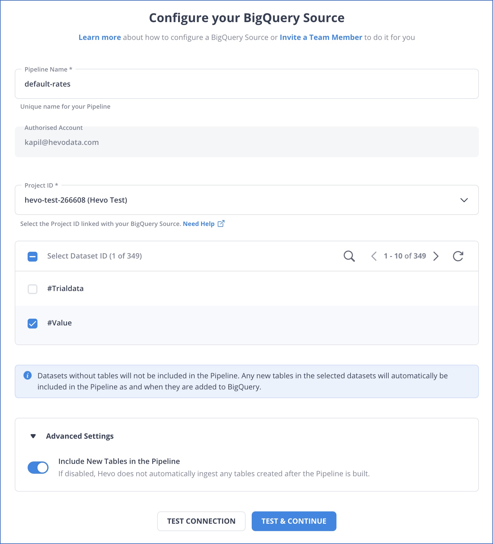 BigQuery to Snowflake: Configure your BigQuery Source