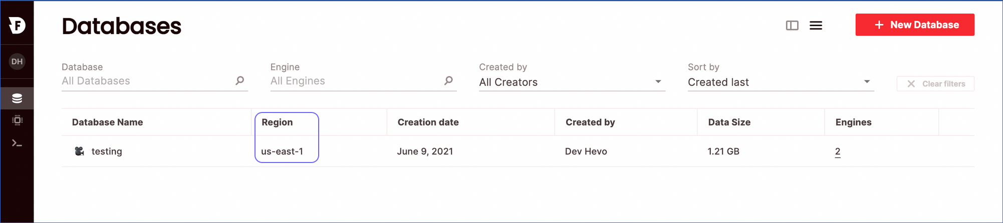 Firebolt database region