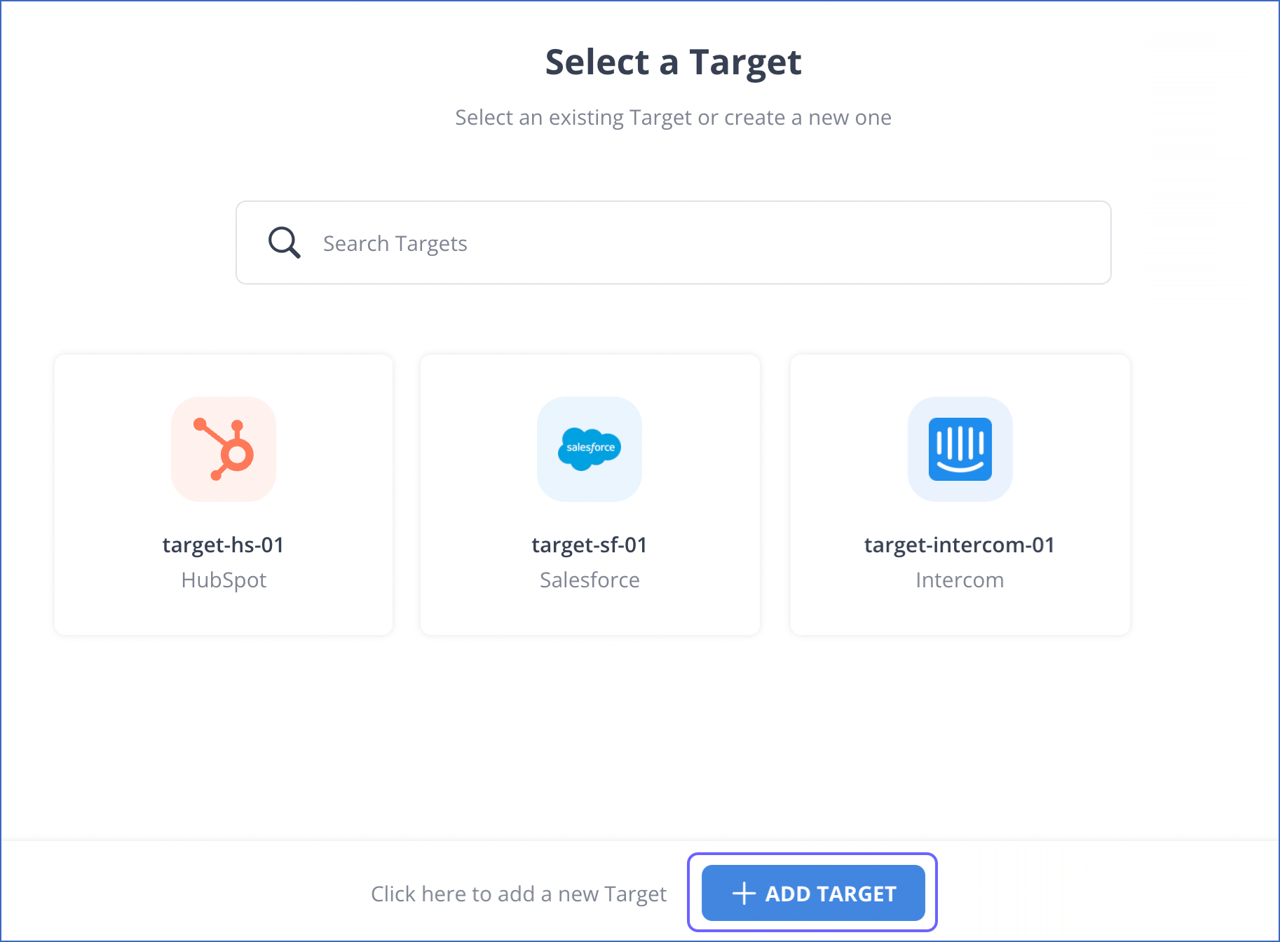 Snowflake to Intercom: Select a Target