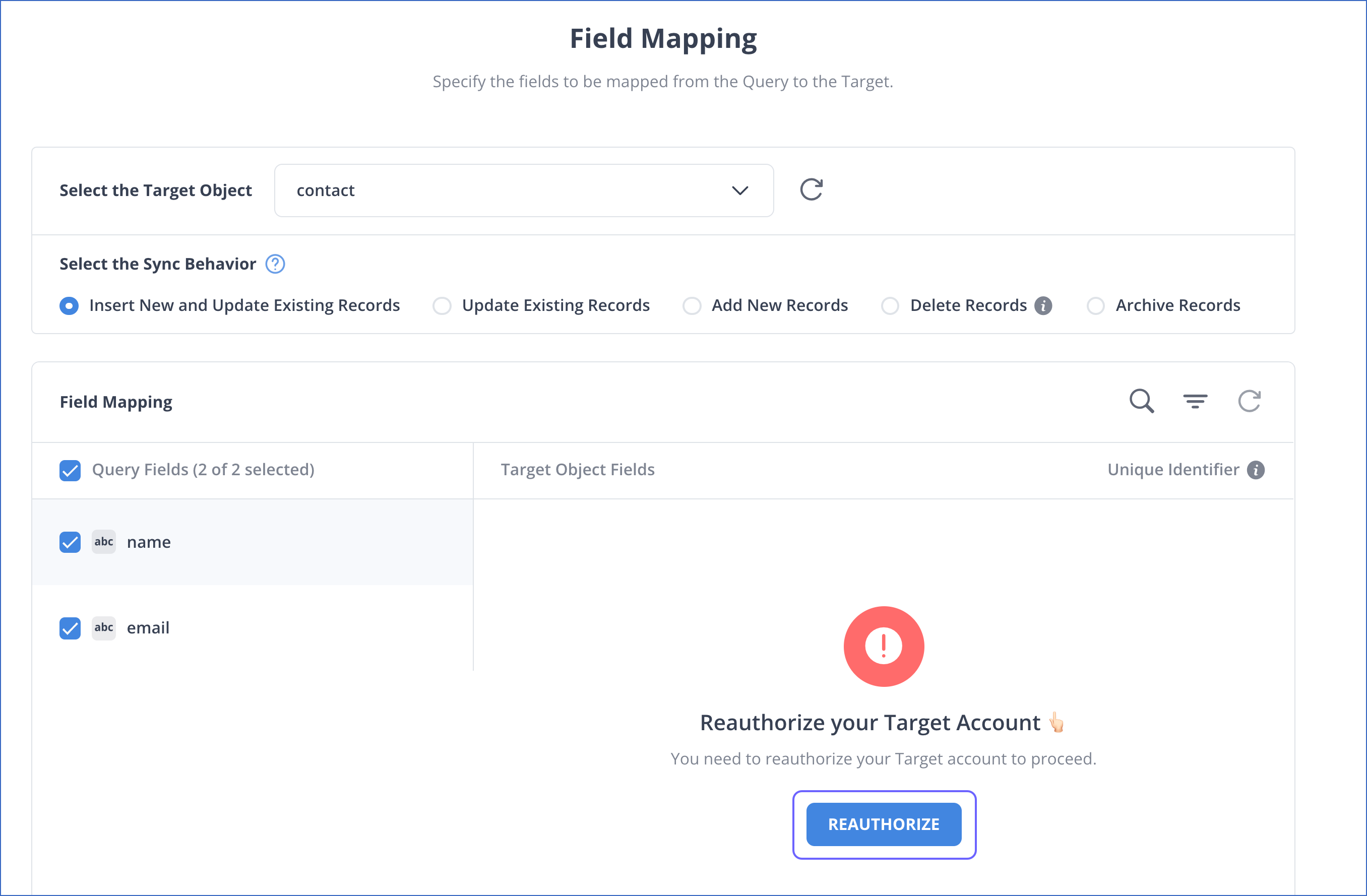 Field Mapping - Target Reauth