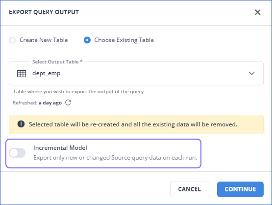 Create a Model with Incremental Model toggle Off