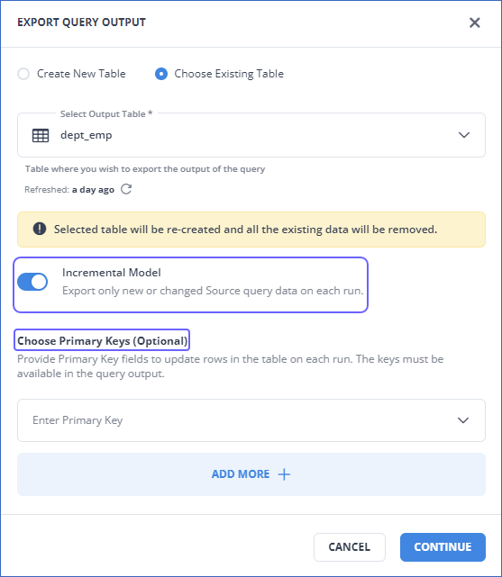 Create a Model with Incremental Model toggle On