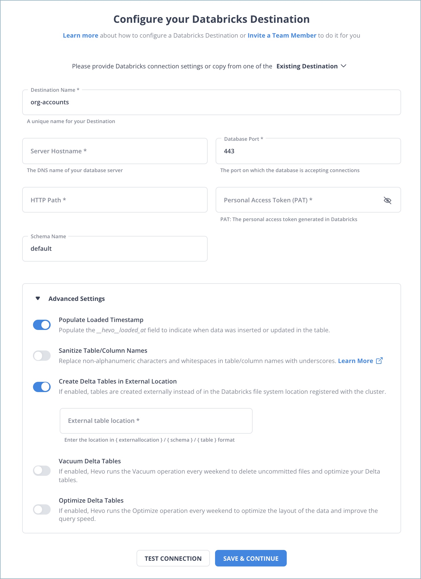 Elasticsearch to Databricks: Configure Databricks as Destination