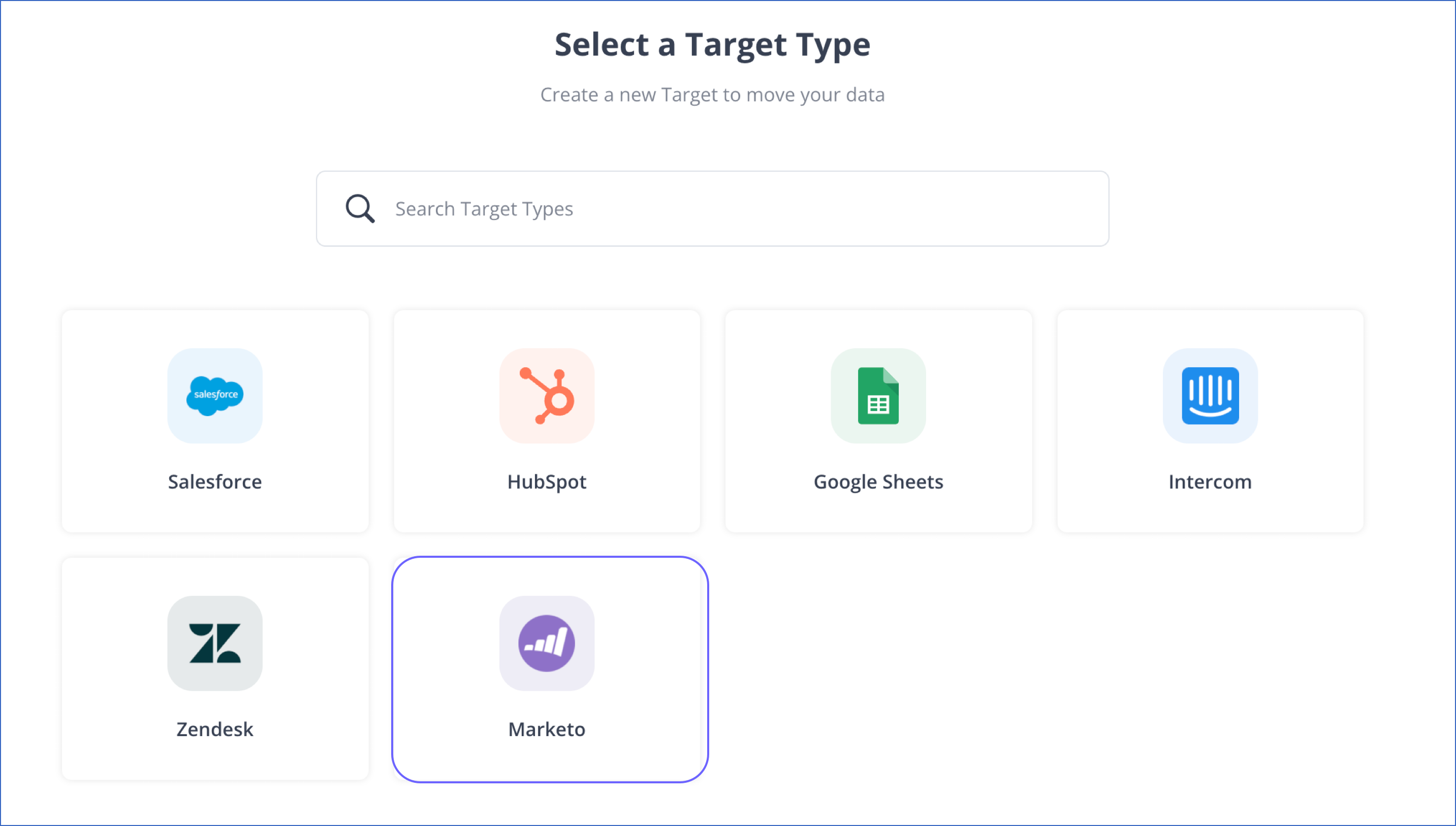 RedShift to Marketo: Select a Target Type