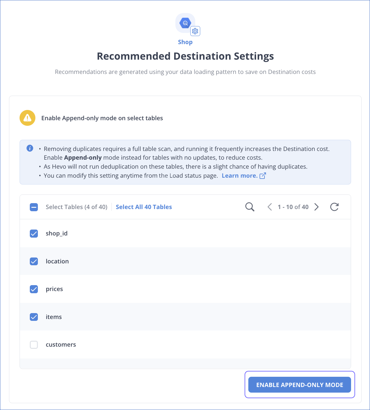 Recommended Destination Settings