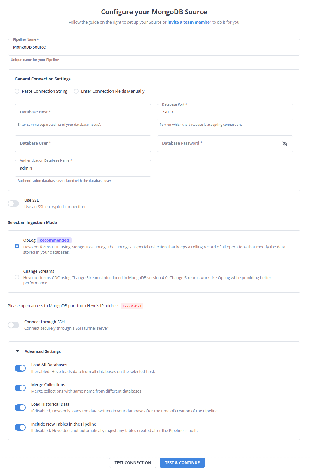 MongoDB to BigQuery: Configure Source