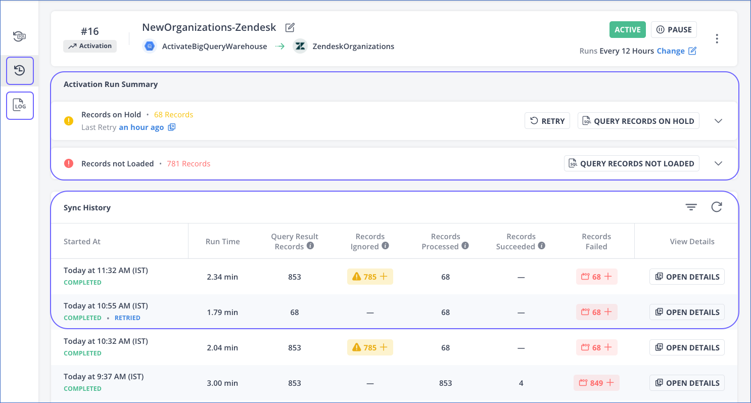 Viewing Activation Run Details - Hevo Data