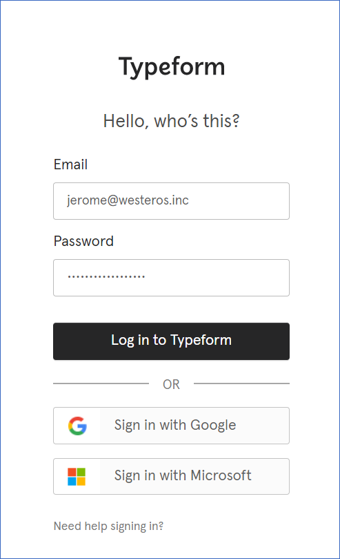 Sign in to your Typeform accoutn