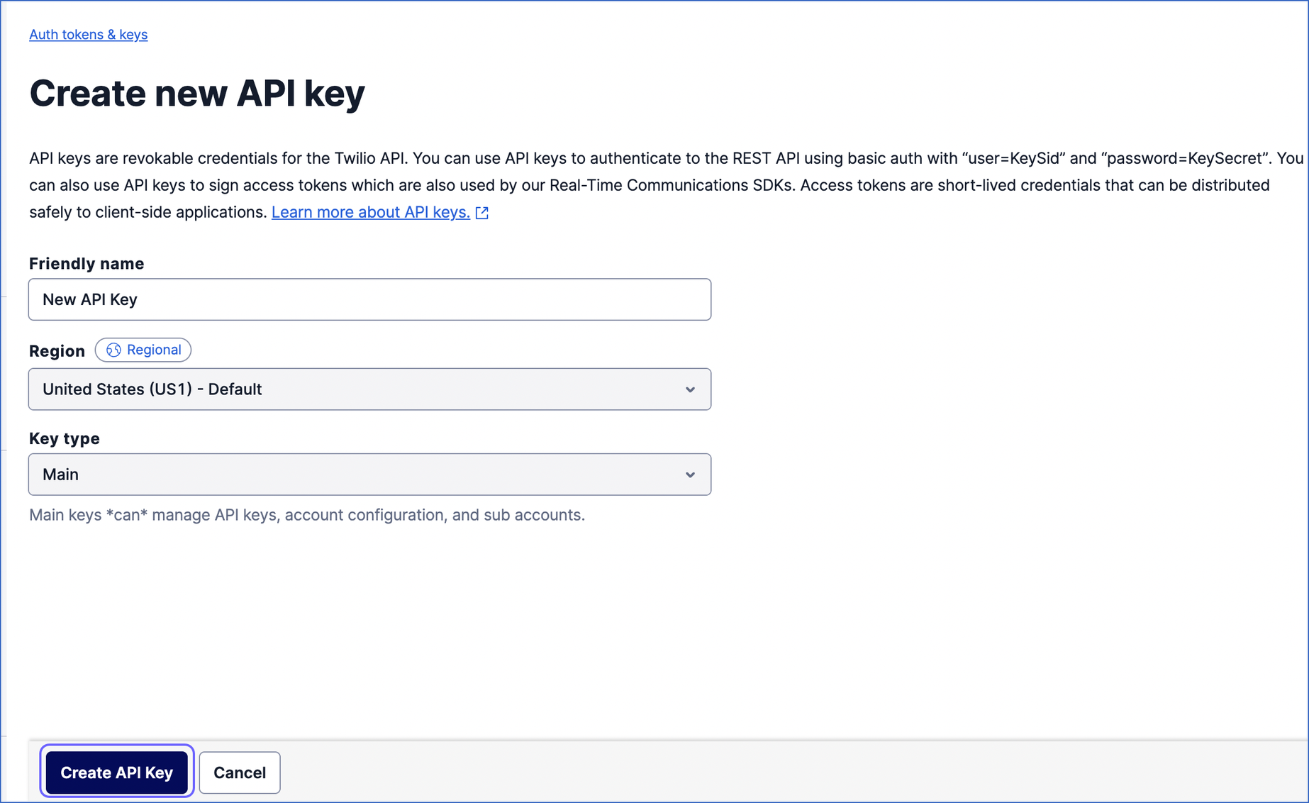 Create API key