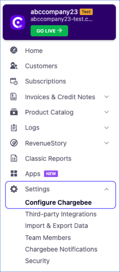 Configure Chargebee