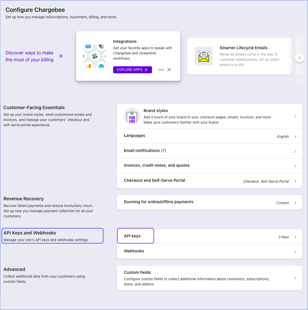 API Keys and Webhooks