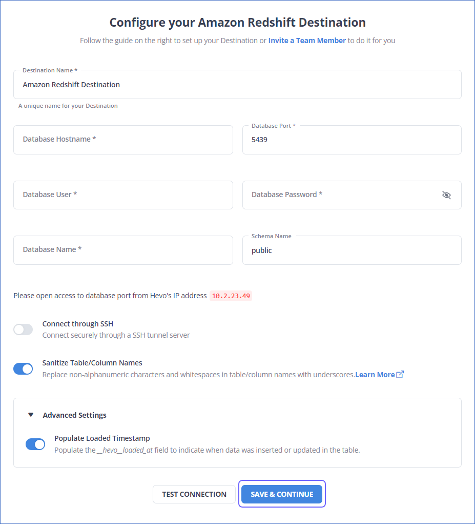 Configuring your Amazon Redshift destination in Hevo Data